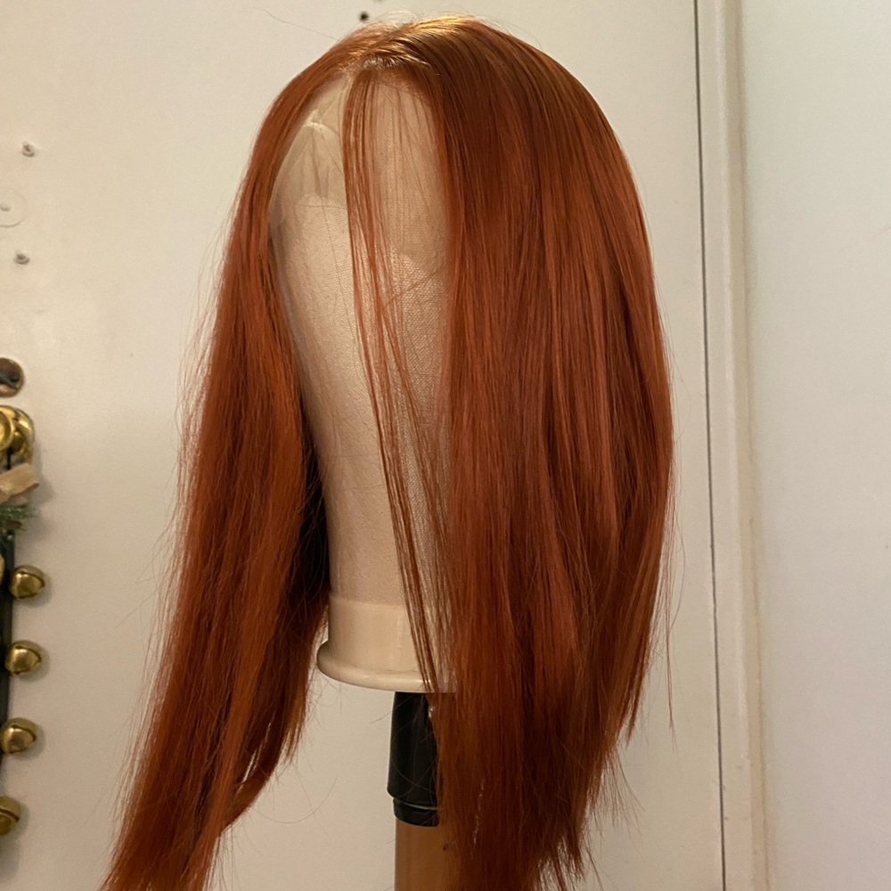 Red ginger straight angled bob lace front cosplay wig - NWOT